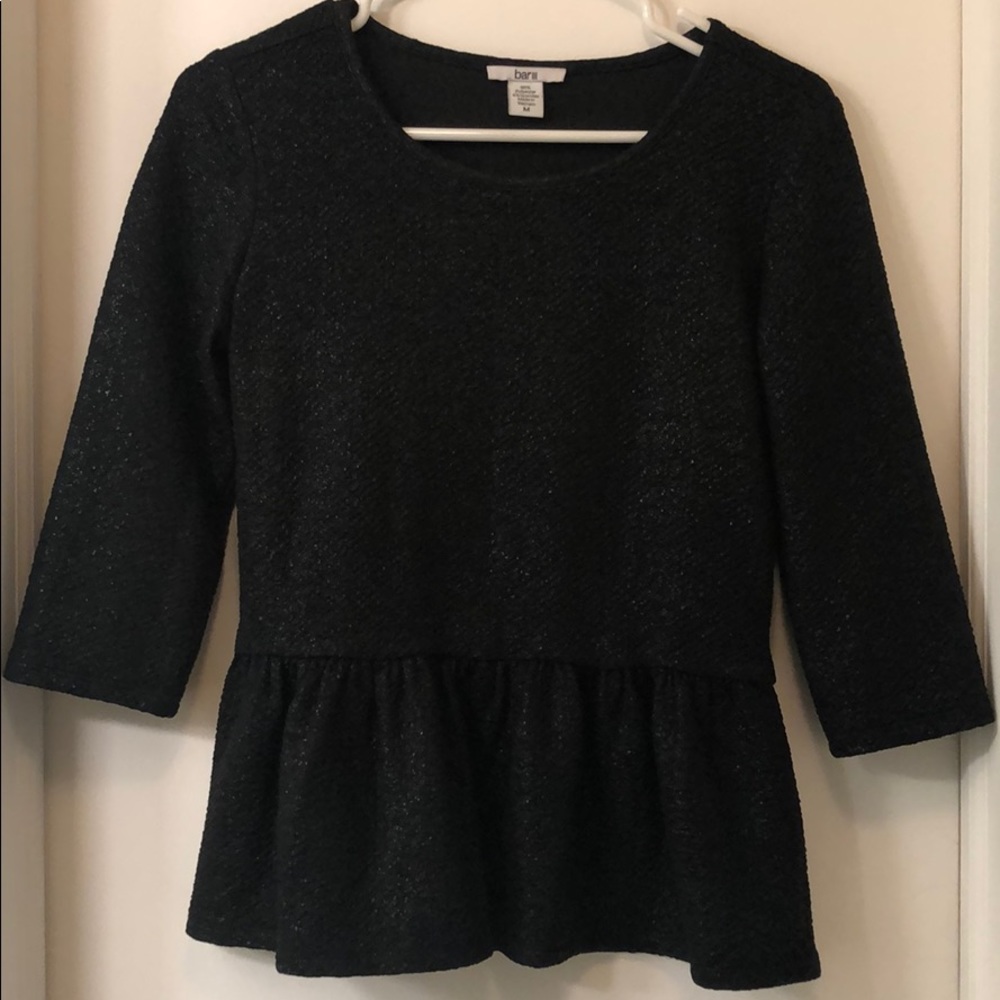 Bar III Black Textured Peplum Top